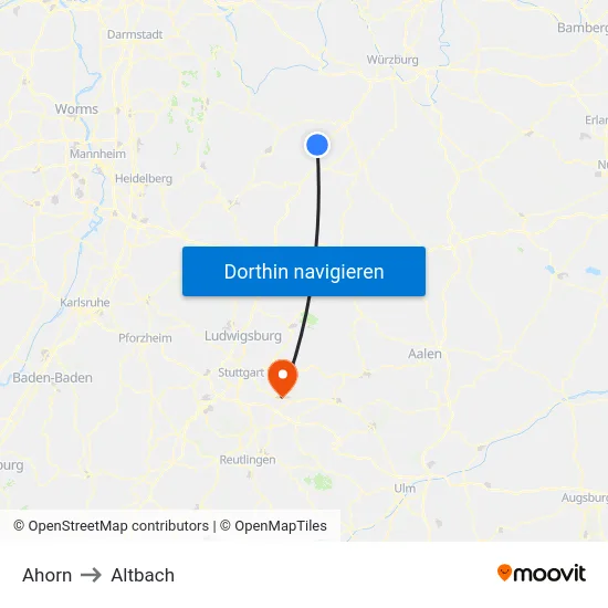 Ahorn to Altbach map