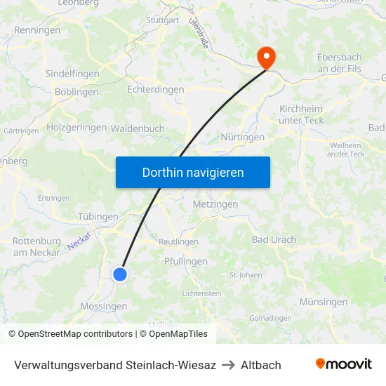 Verwaltungsverband Steinlach-Wiesaz to Altbach map