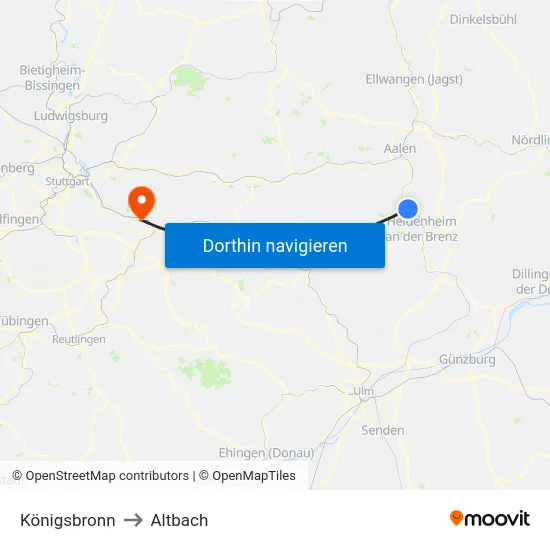 Königsbronn to Altbach map