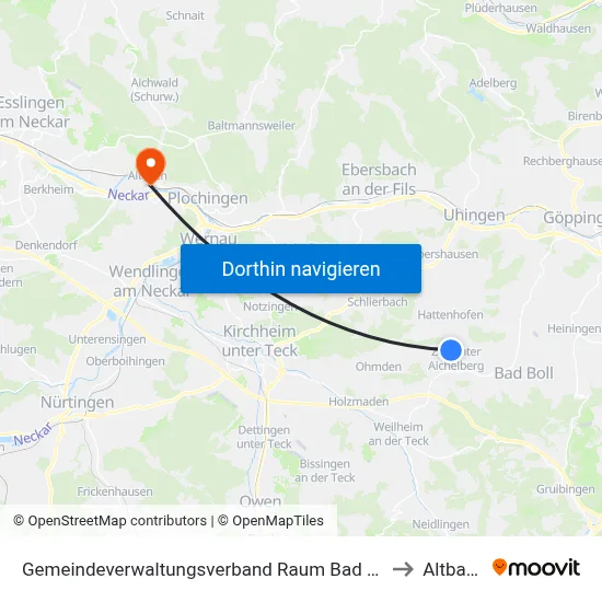 Gemeindeverwaltungsverband Raum Bad Boll to Altbach map