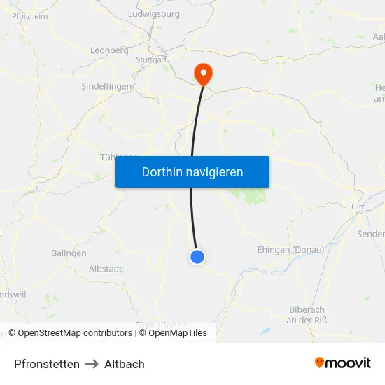 Pfronstetten to Altbach map