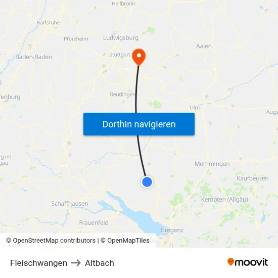 Fleischwangen to Altbach map