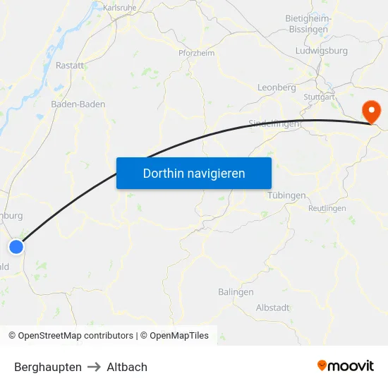 Berghaupten to Altbach map