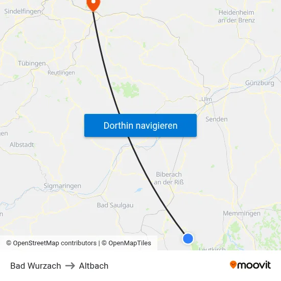 Bad Wurzach to Altbach map