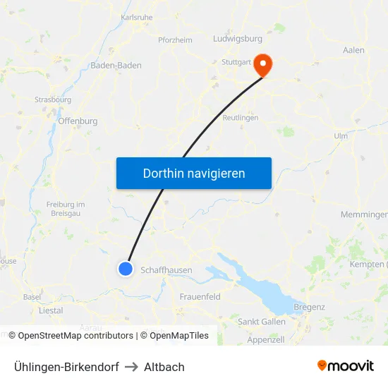 Ühlingen-Birkendorf to Altbach map
