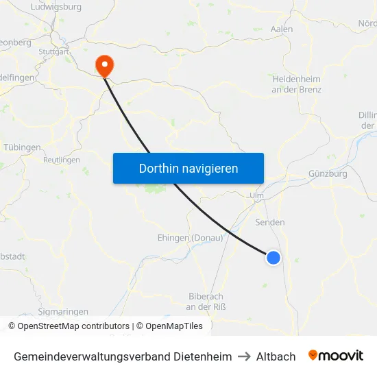 Gemeindeverwaltungsverband Dietenheim to Altbach map
