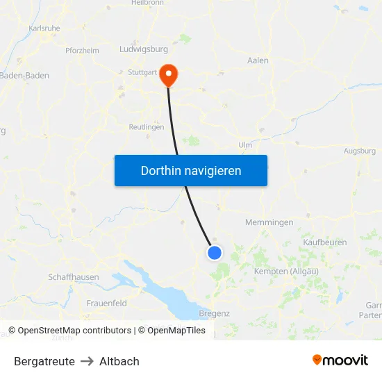 Bergatreute to Altbach map