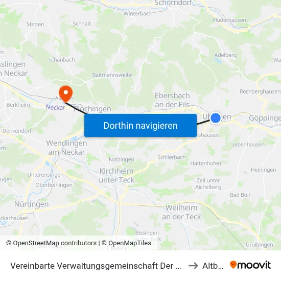 Vereinbarte Verwaltungsgemeinschaft Der Stadt Uhingen to Altbach map