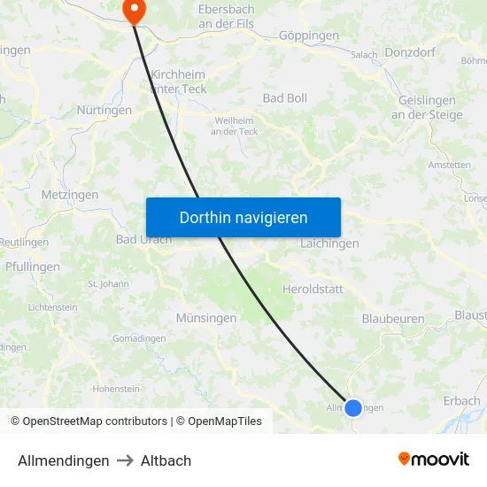 Allmendingen to Altbach map