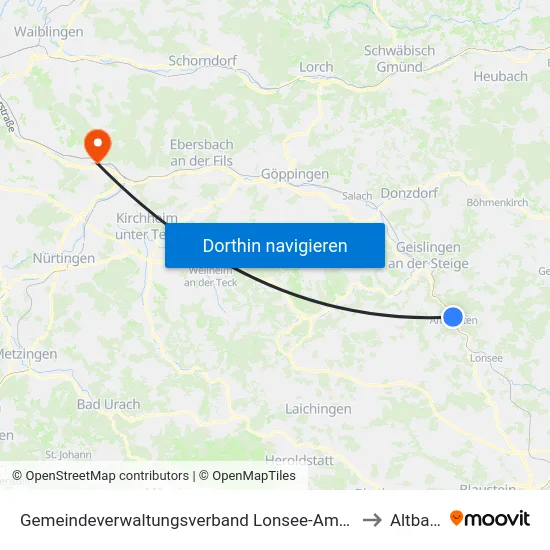 Gemeindeverwaltungsverband Lonsee-Amstetten to Altbach map