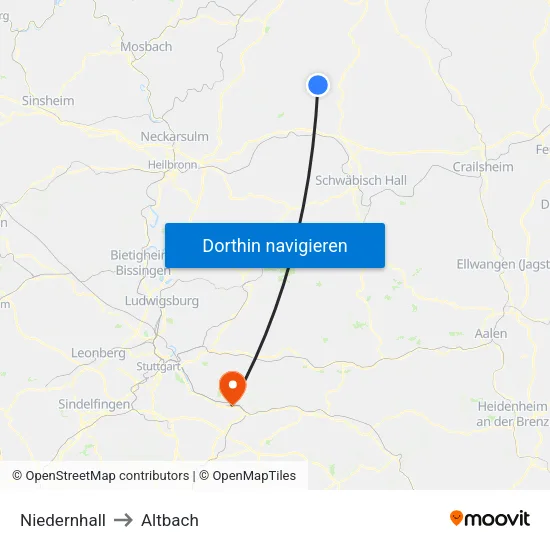 Niedernhall to Altbach map