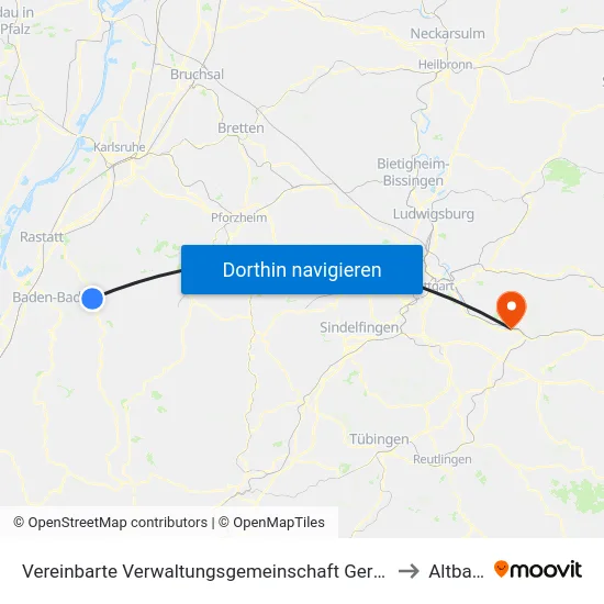 Vereinbarte Verwaltungsgemeinschaft Gernsbach to Altbach map