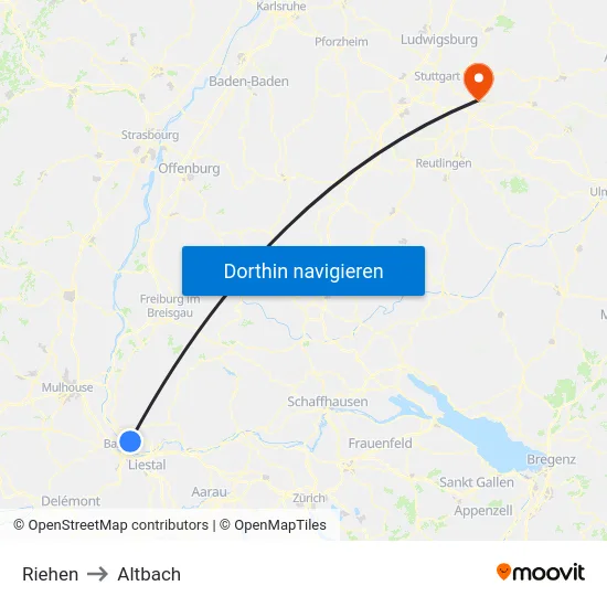 Riehen to Altbach map