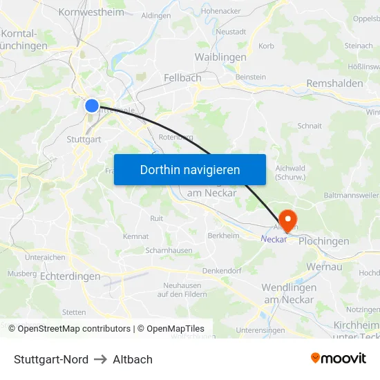 Stuttgart-Nord to Altbach map