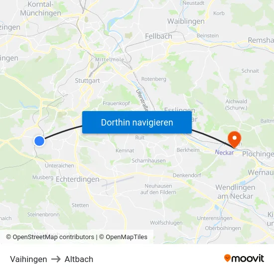 Vaihingen to Altbach map