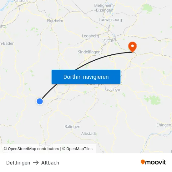Dettlingen to Altbach map