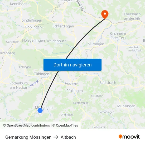 Gemarkung Mössingen to Altbach map