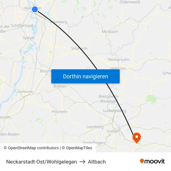 Neckarstadt-Ost/Wohlgelegen to Altbach map