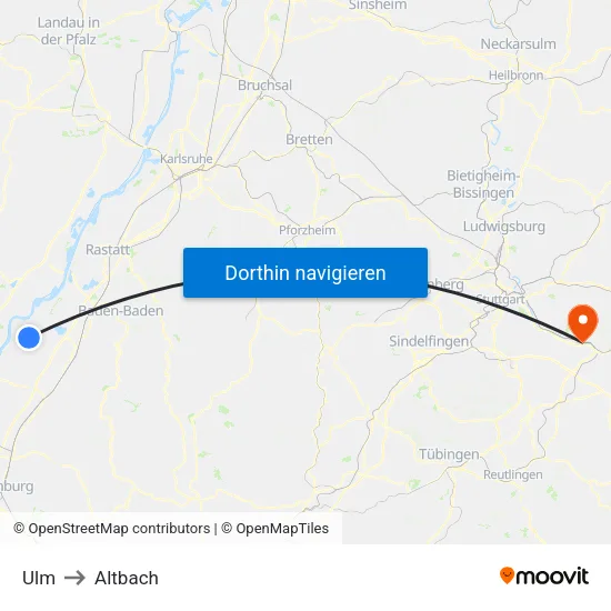 Ulm to Altbach map