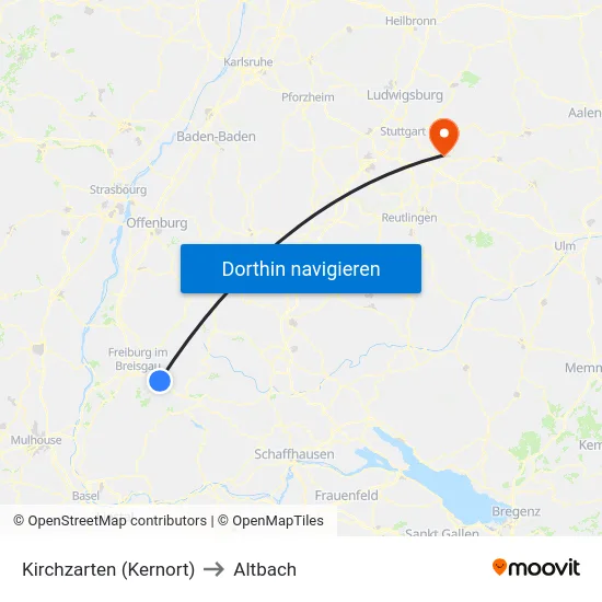 Kirchzarten (Kernort) to Altbach map