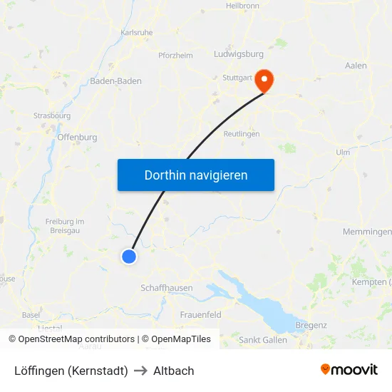 Löffingen (Kernstadt) to Altbach map