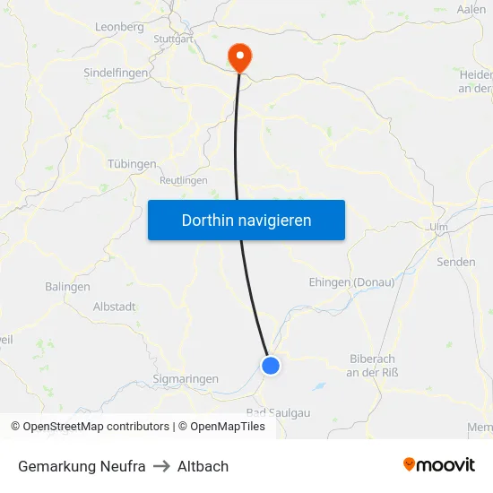 Gemarkung Neufra to Altbach map