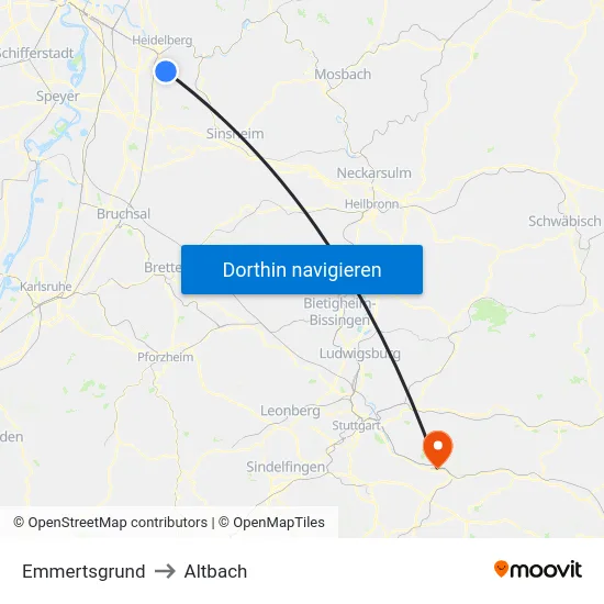 Emmertsgrund to Altbach map