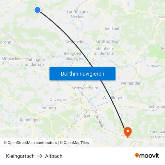 Kleingartach to Altbach map