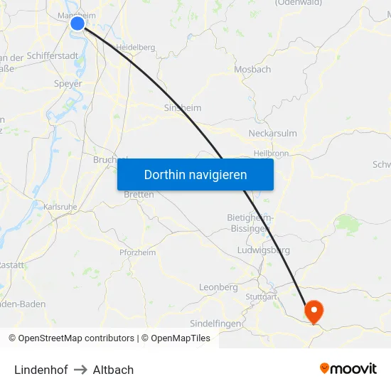 Lindenhof to Altbach map