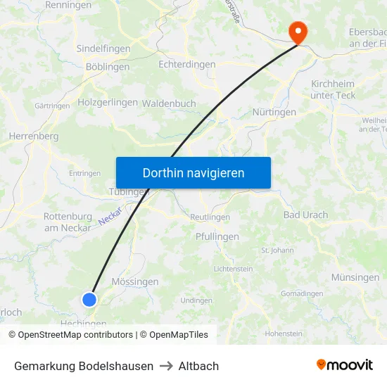 Gemarkung Bodelshausen to Altbach map