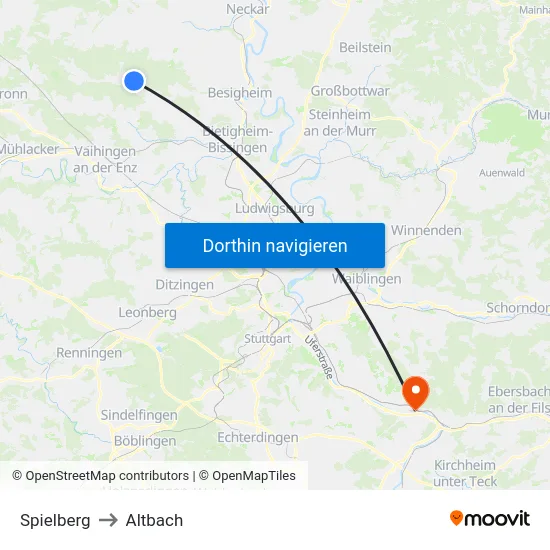 Spielberg to Altbach map