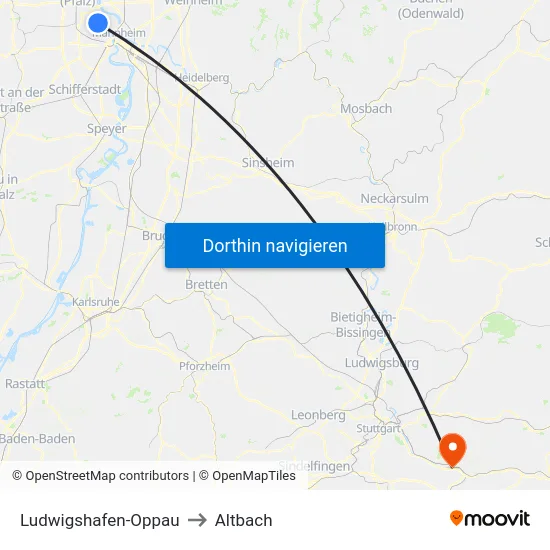 Ludwigshafen-Oppau to Altbach map