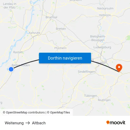 Weitenung to Altbach map