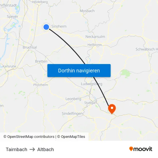 Tairnbach to Altbach map