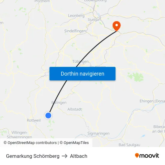 Gemarkung Schömberg to Altbach map
