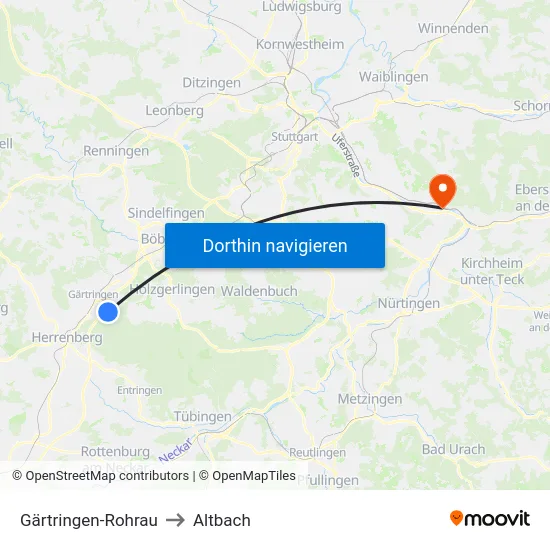 Gärtringen-Rohrau to Altbach map