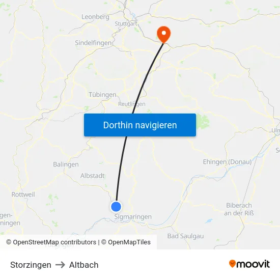 Storzingen to Altbach map
