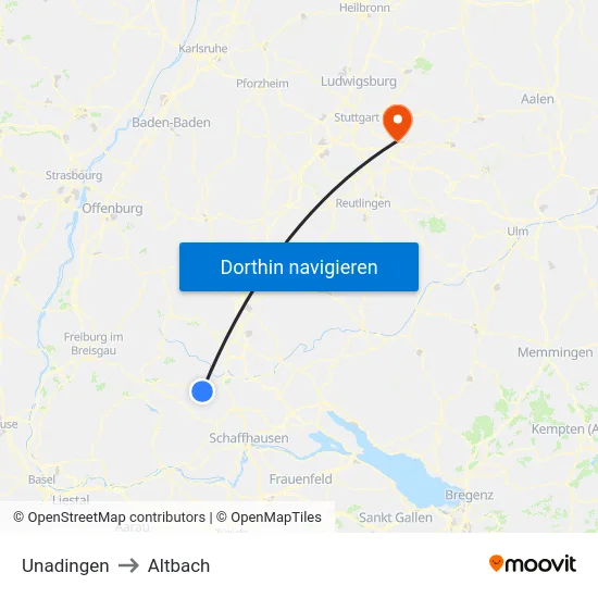 Unadingen to Altbach map