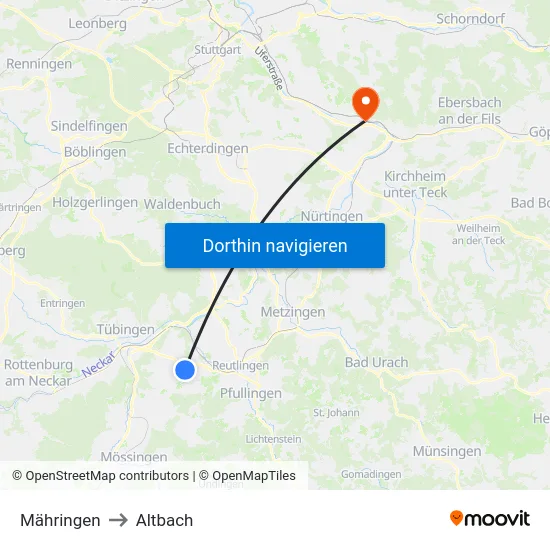 Mähringen to Altbach map