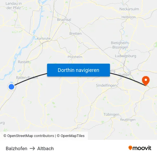 Balzhofen to Altbach map