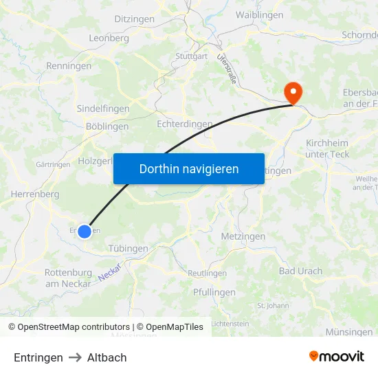 Entringen to Altbach map