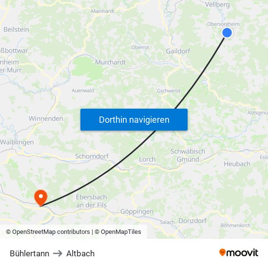 Bühlertann to Altbach map