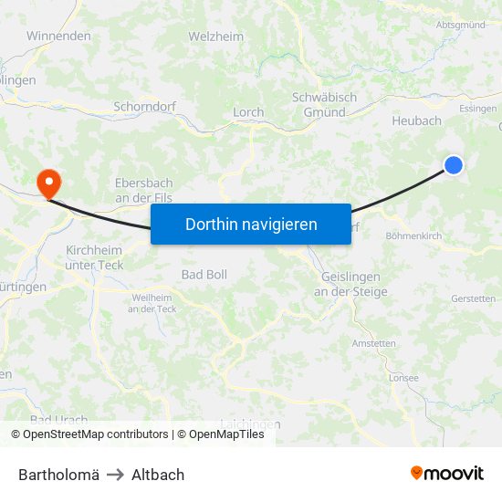 Bartholomä to Altbach map
