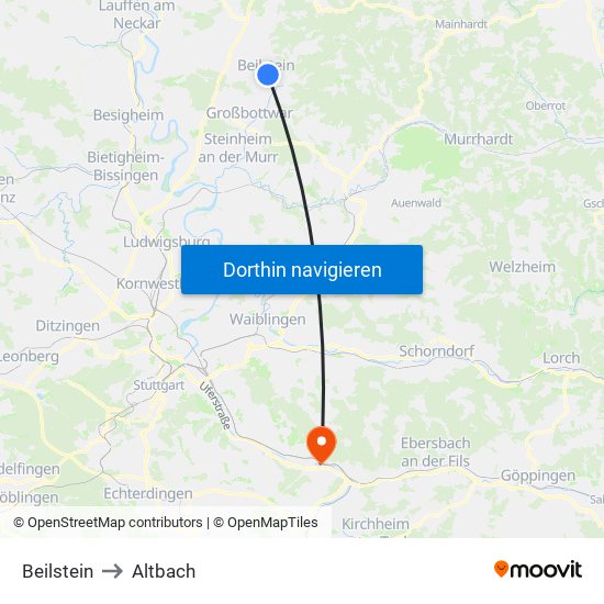 Beilstein to Altbach map