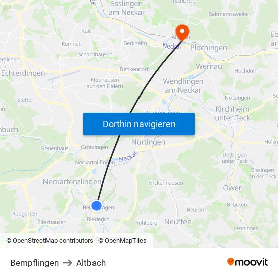 Bempflingen to Altbach map