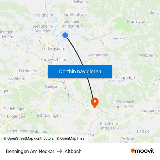 Benningen Am Neckar to Altbach map