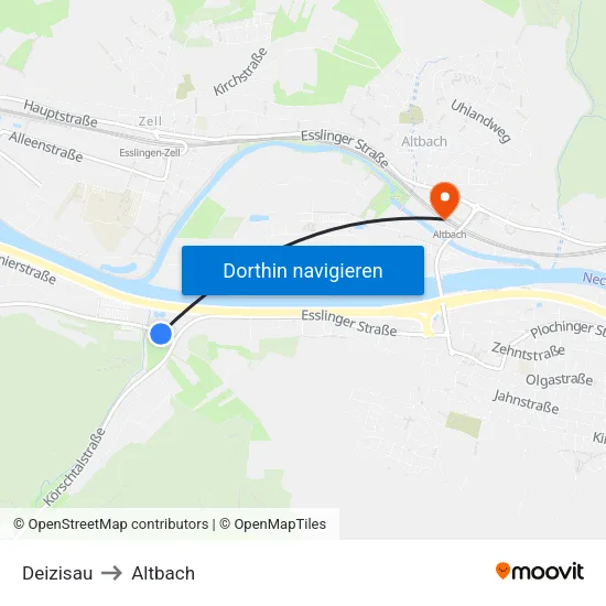 Deizisau to Altbach map