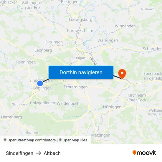 Sindelfingen to Altbach map