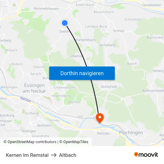 Kernen Im Remstal to Altbach map