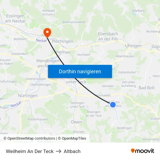 Weilheim An Der Teck to Altbach map